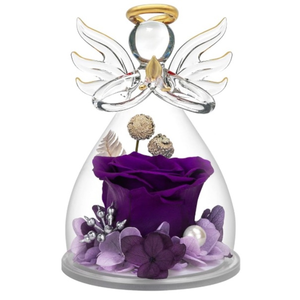 Beautiful Glass Angel with colored Rose inside (Collectable)
